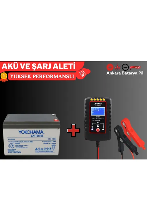 YOKOHAMA 12V 14 AH VE Ucomen 6/12V 2A Siyah Akü Şarj Cihazı YOKOHAMA 12V 14 AH VE Ucomen 6/12V 2A Siyah Akü Şarj Cihazı